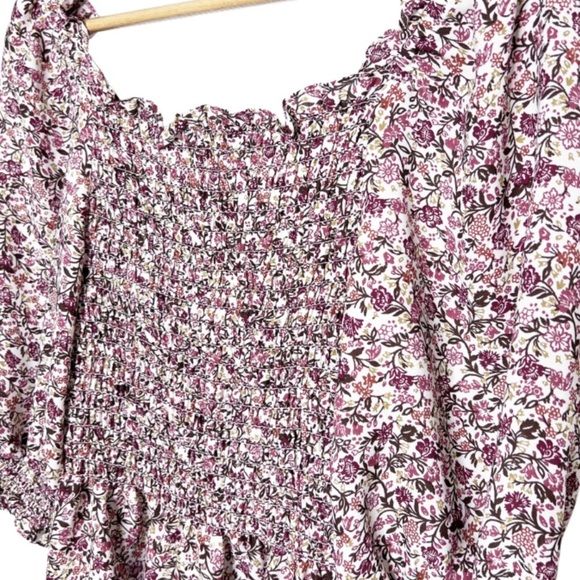New with Tag Women's Max Studio Floral Smocked Bodice Long Sleeve Ruffle Blouse - Picture 10 of 16